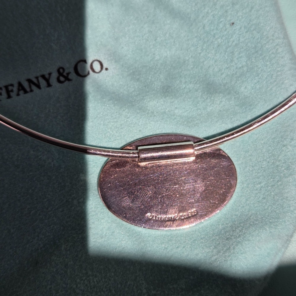 Tiffany & Co. Sterling Silver Oval Plate Tag Pendant Wire Collar Choker Necklace - Picture 9 of 12